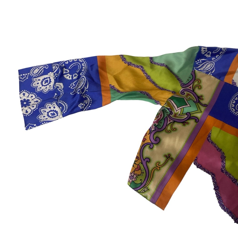 ZARA TIE FRONT BUTTON DOWN CROPPED SCARF-PRINT BLOUSE- in EUC- size S - Picture 9 of 9